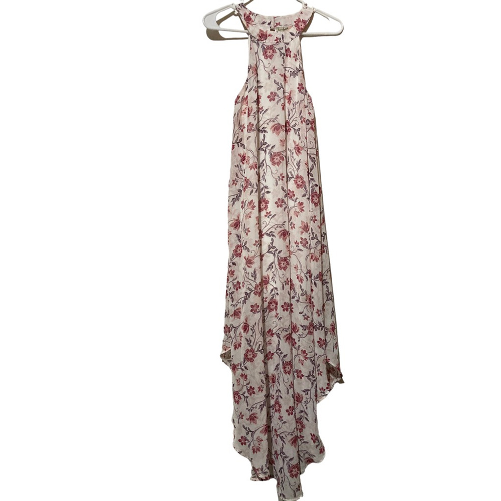 Love Squared Womens Shift Halter Dress Off White Floral Asymmetric Maxi Flowy S